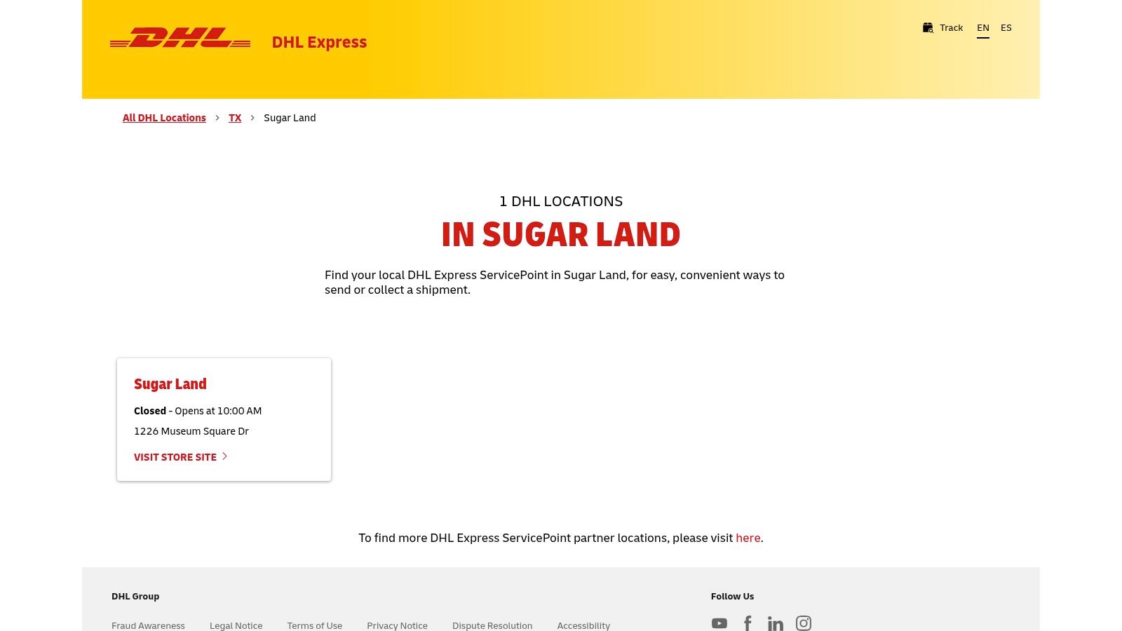 DHL Express ServicePoints (Sugar Land/Houston area)