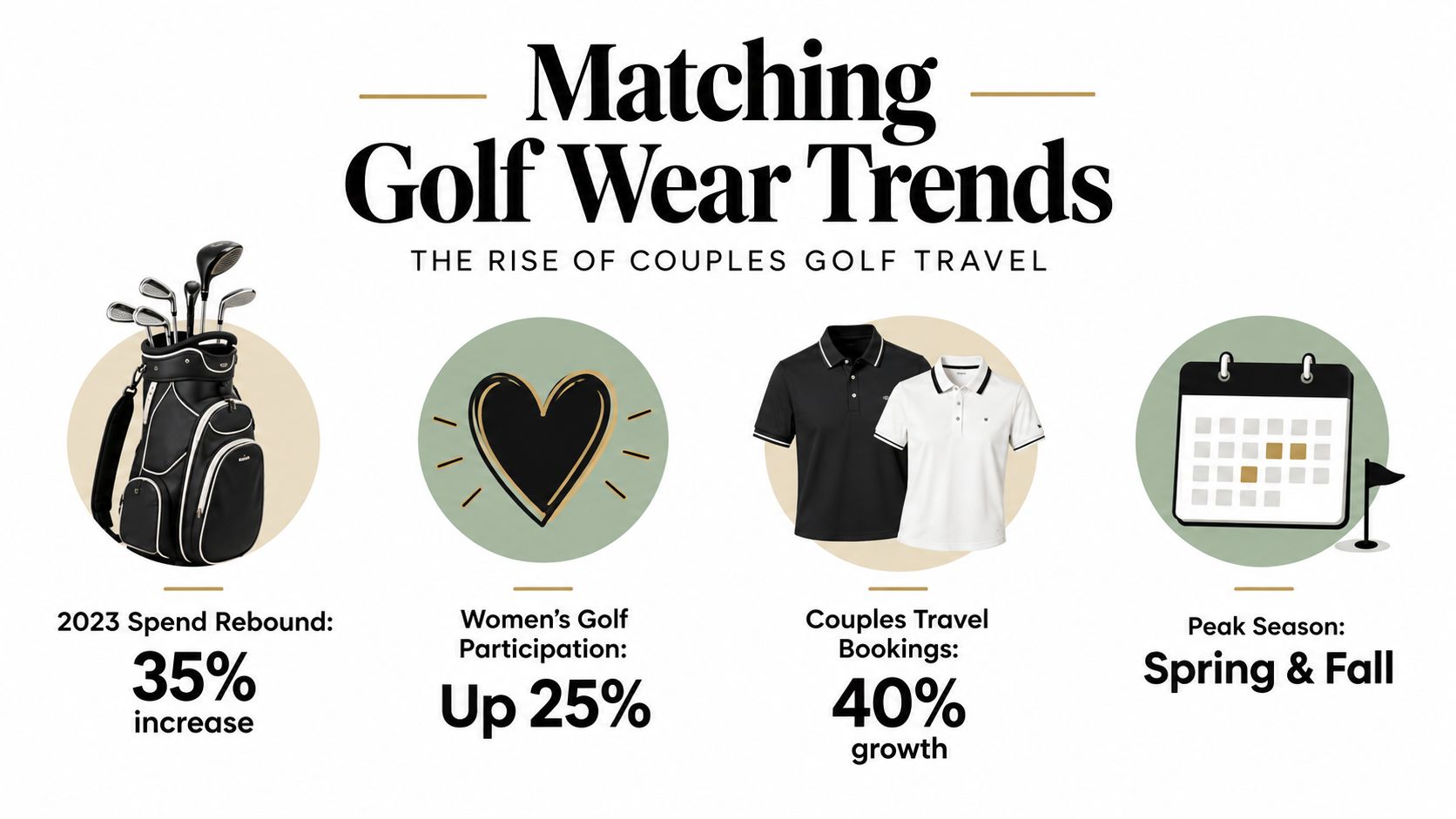 An infographic showing statistics about the rise in popularity of couples golf travel and golfing gear.
