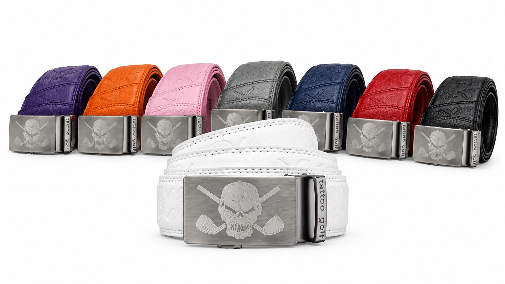 Leather Ratchet Golf Belt – No-Hole Click Belt with Skull Buckle