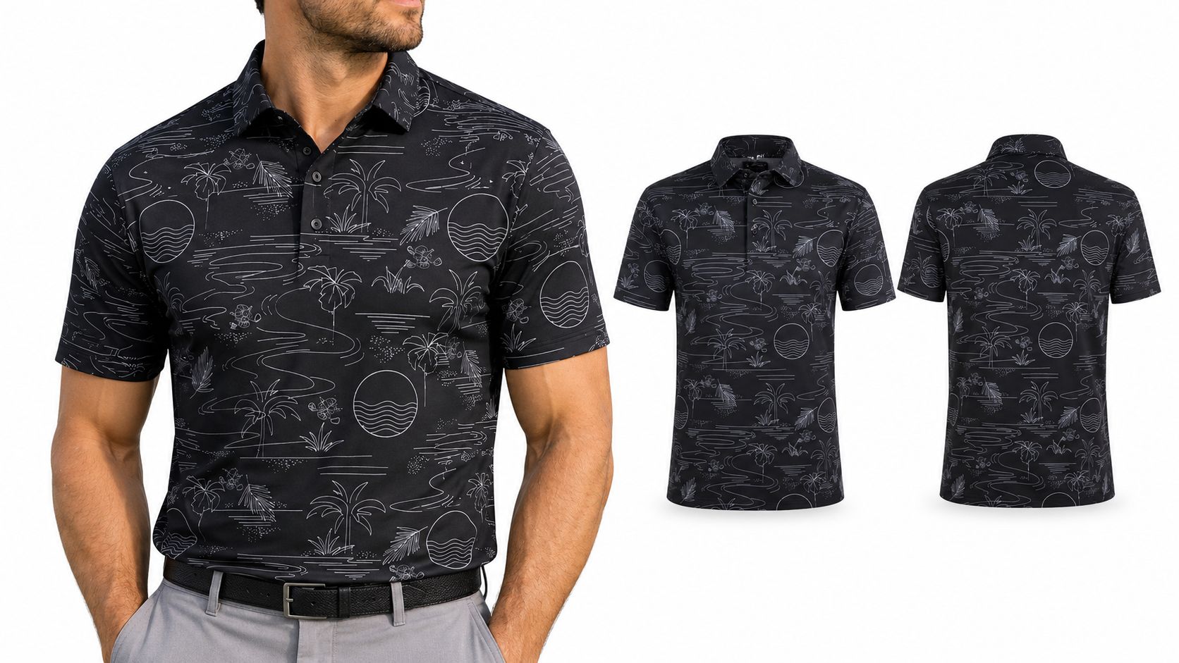 Summertime Cool-Stretch Men's Golf Shirt (Black)