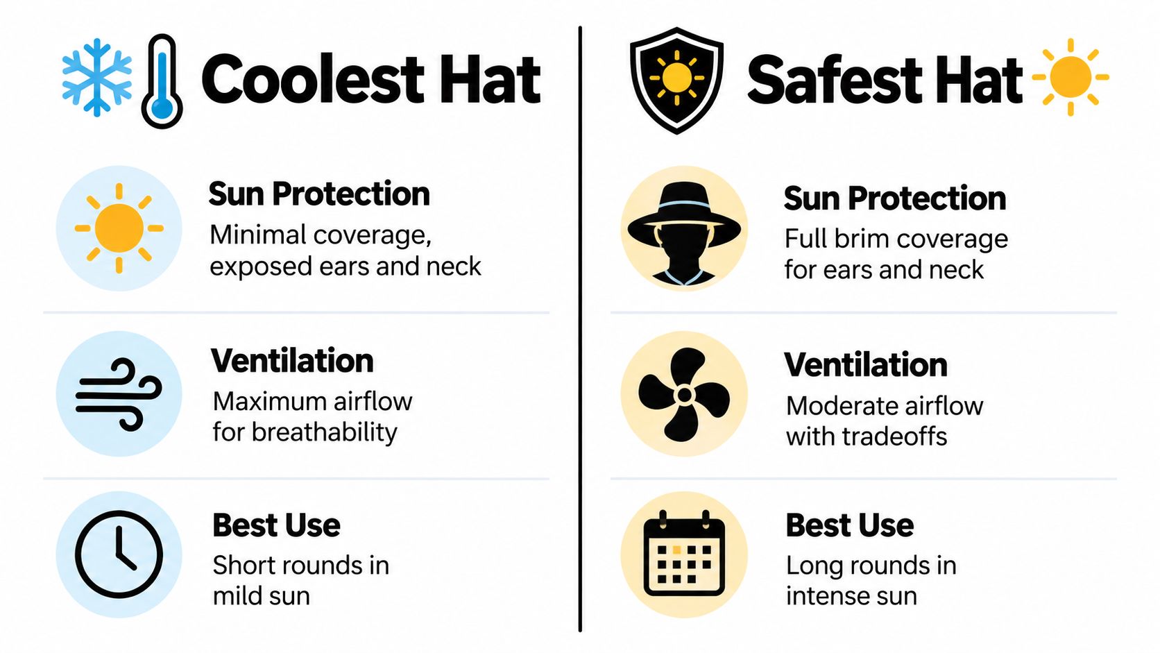 A comparison chart showing the differences between the Coolest Hat and the Safest Hat features.