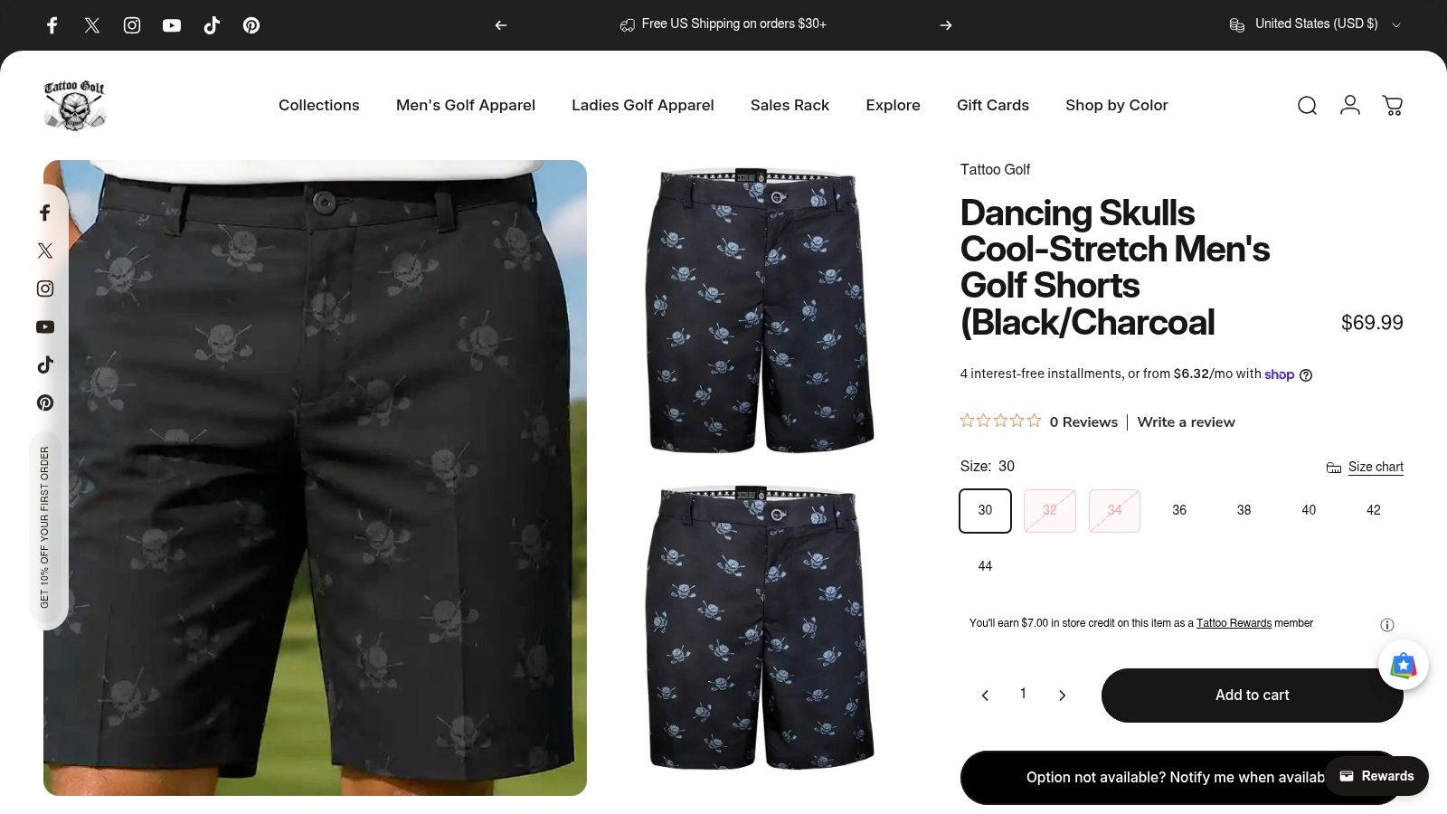 Screenshot from https://www.tattoogolf.com/products/dancing-skulls-cool-stretch-mens-golf-shorts-black-charcoal