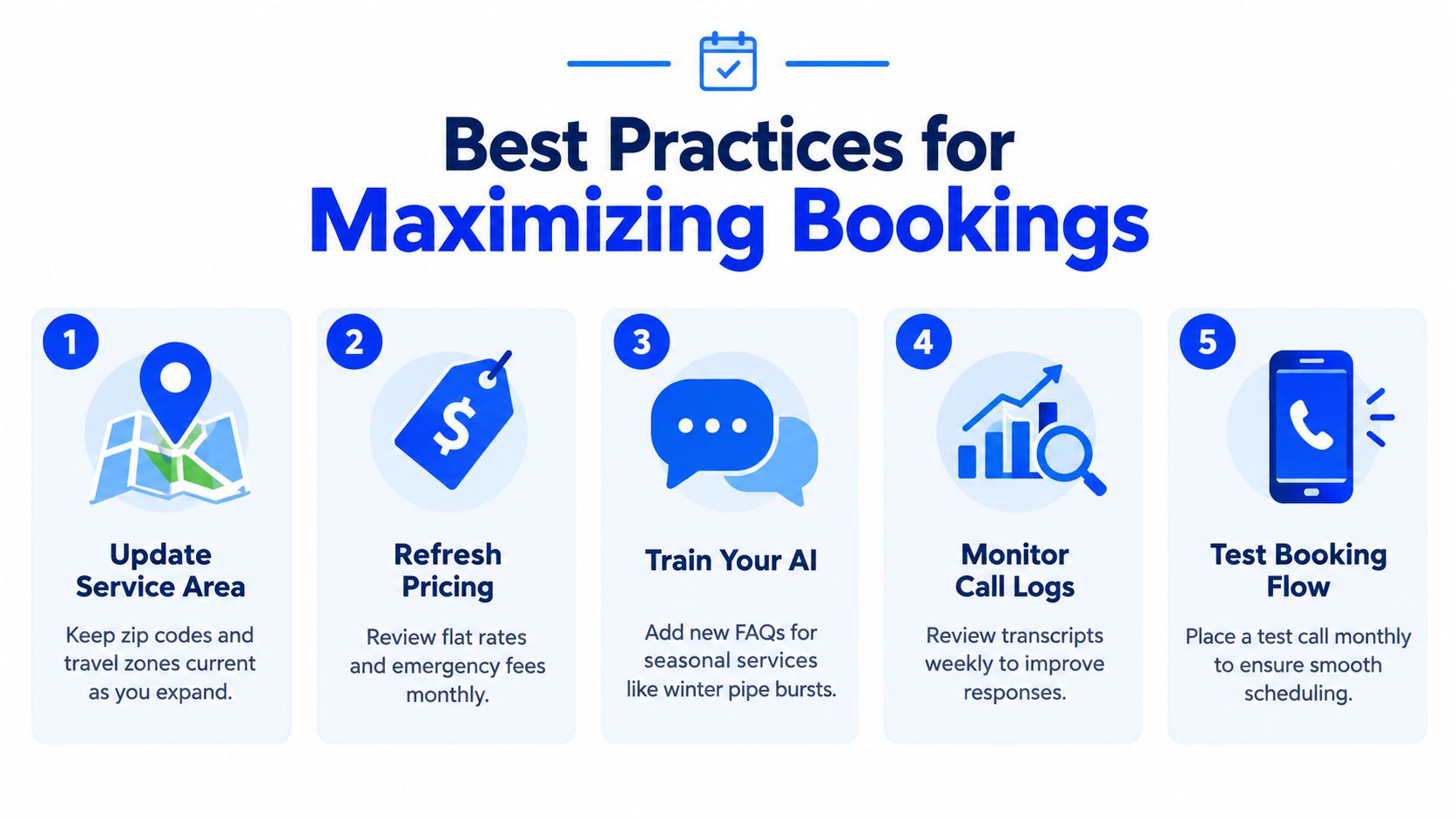 An infographic detailing five best practices for service businesses to maximize their booking efficiency.