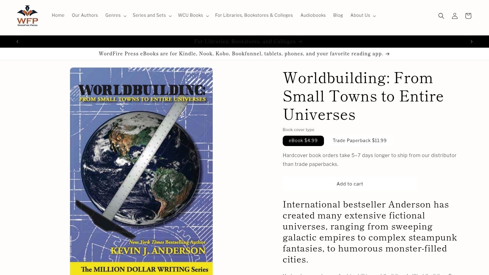 Worldbuilding From Small Towns to Entire Universes by Kevin J. Anderson