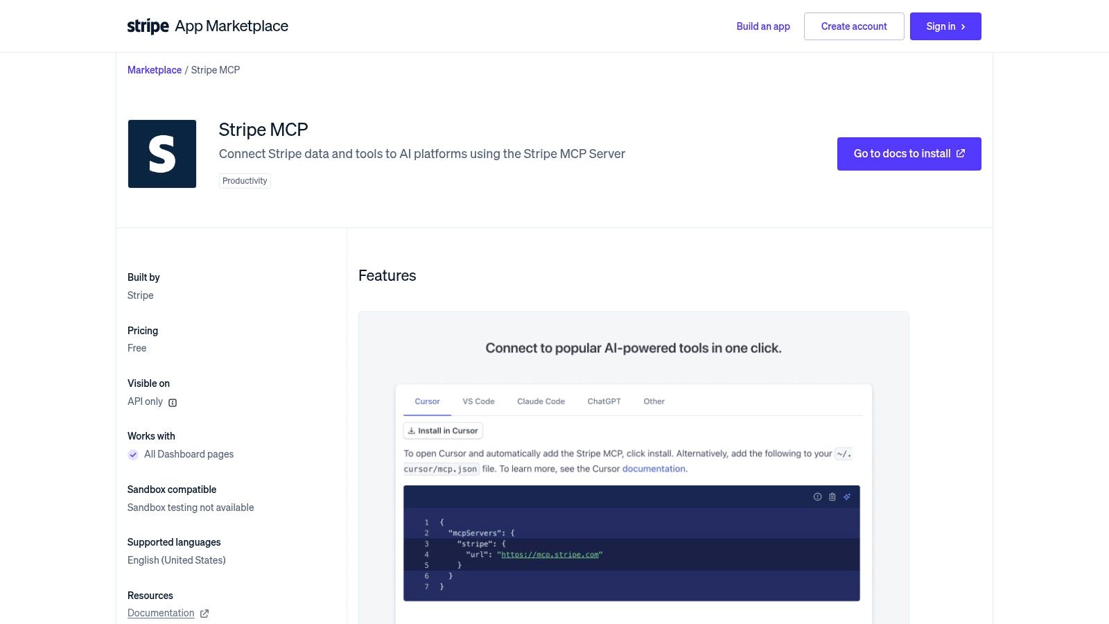 Stripe MCP Server (official, hosted)