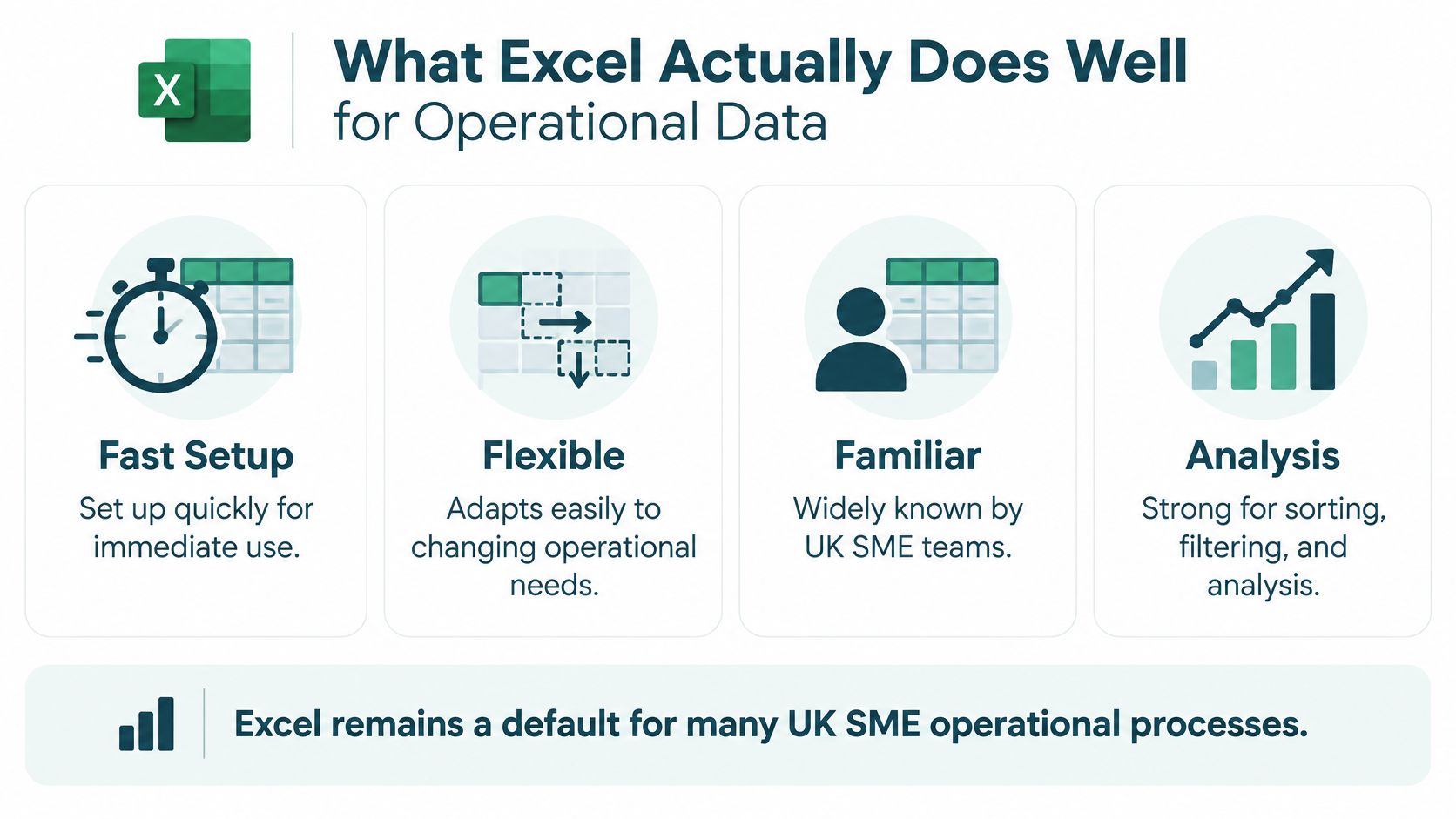 An infographic highlighting the benefits of using Excel for operational data management in UK SME businesses.