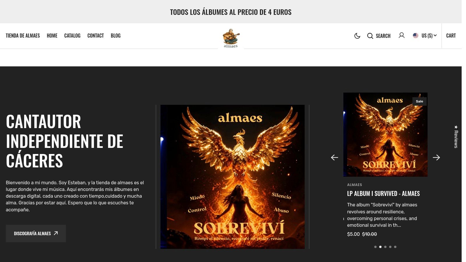 Screenshot from https://almaesmusic.shop
