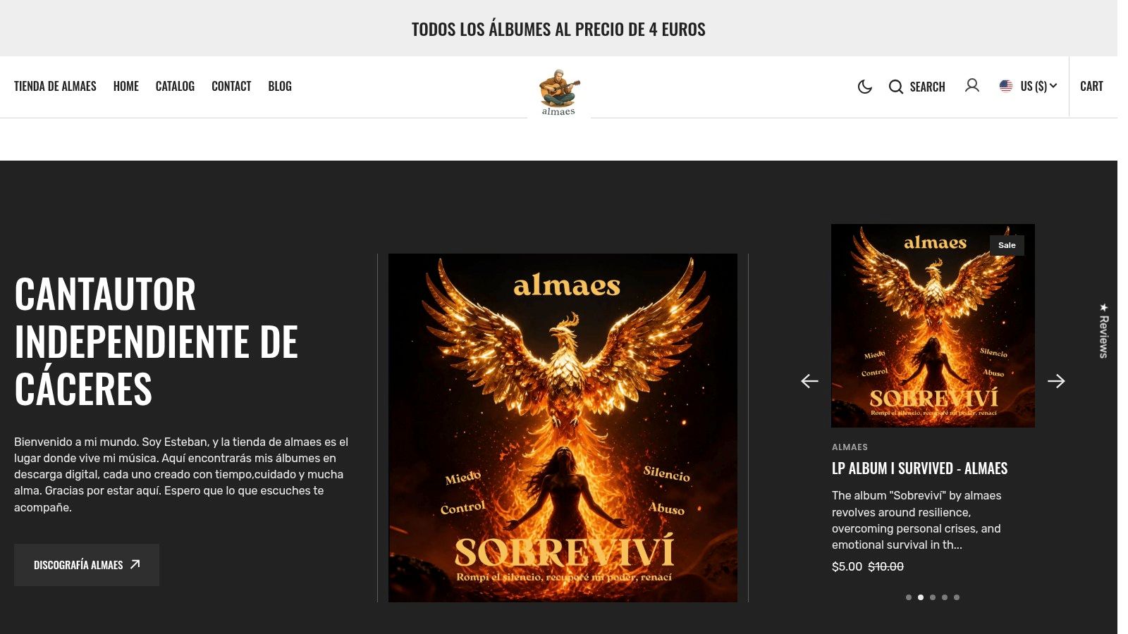 Screenshot from https://almaesmusic.shop