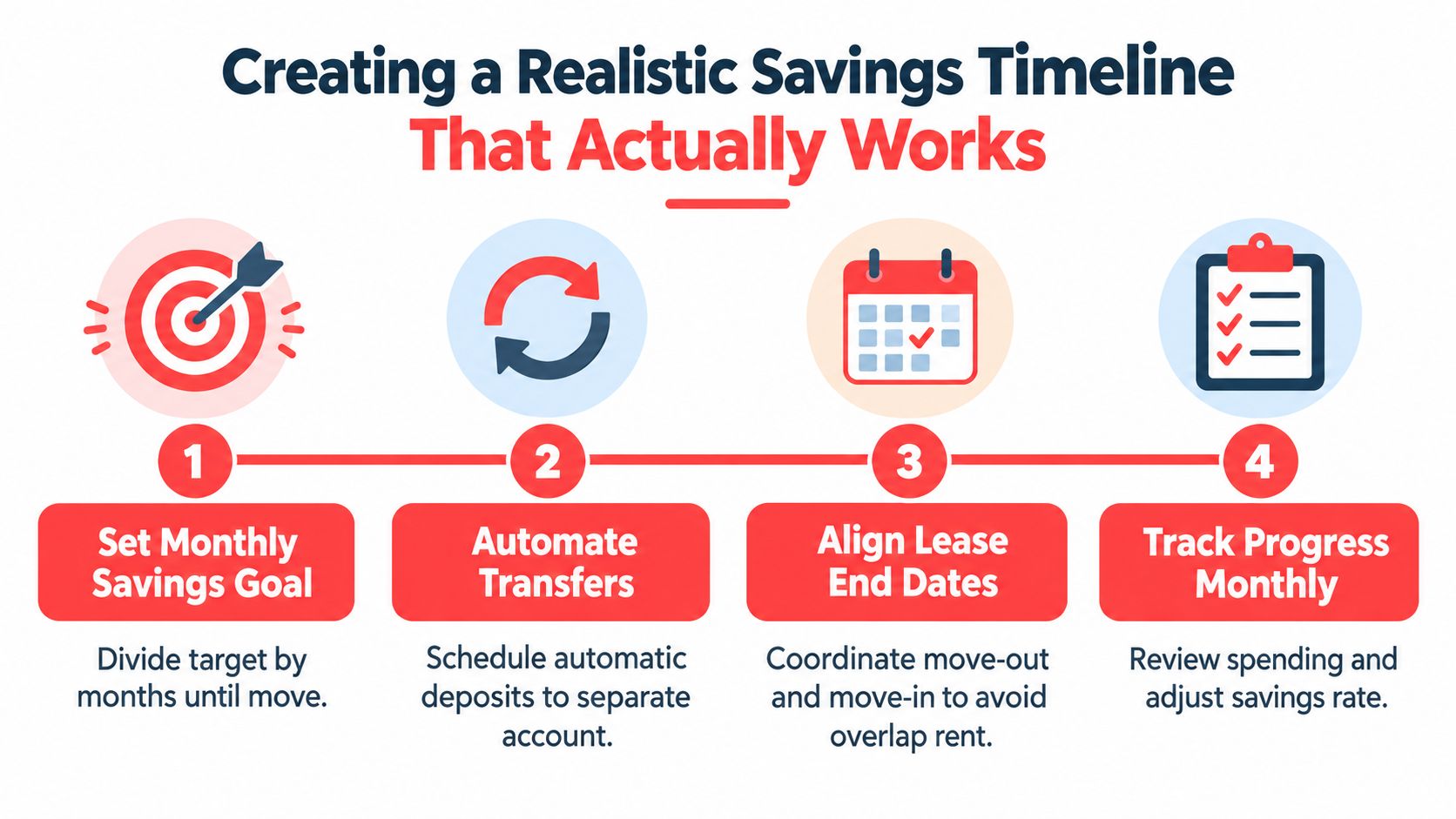 A four-step infographic illustrating a realistic savings timeline for people planning to move to a new home.