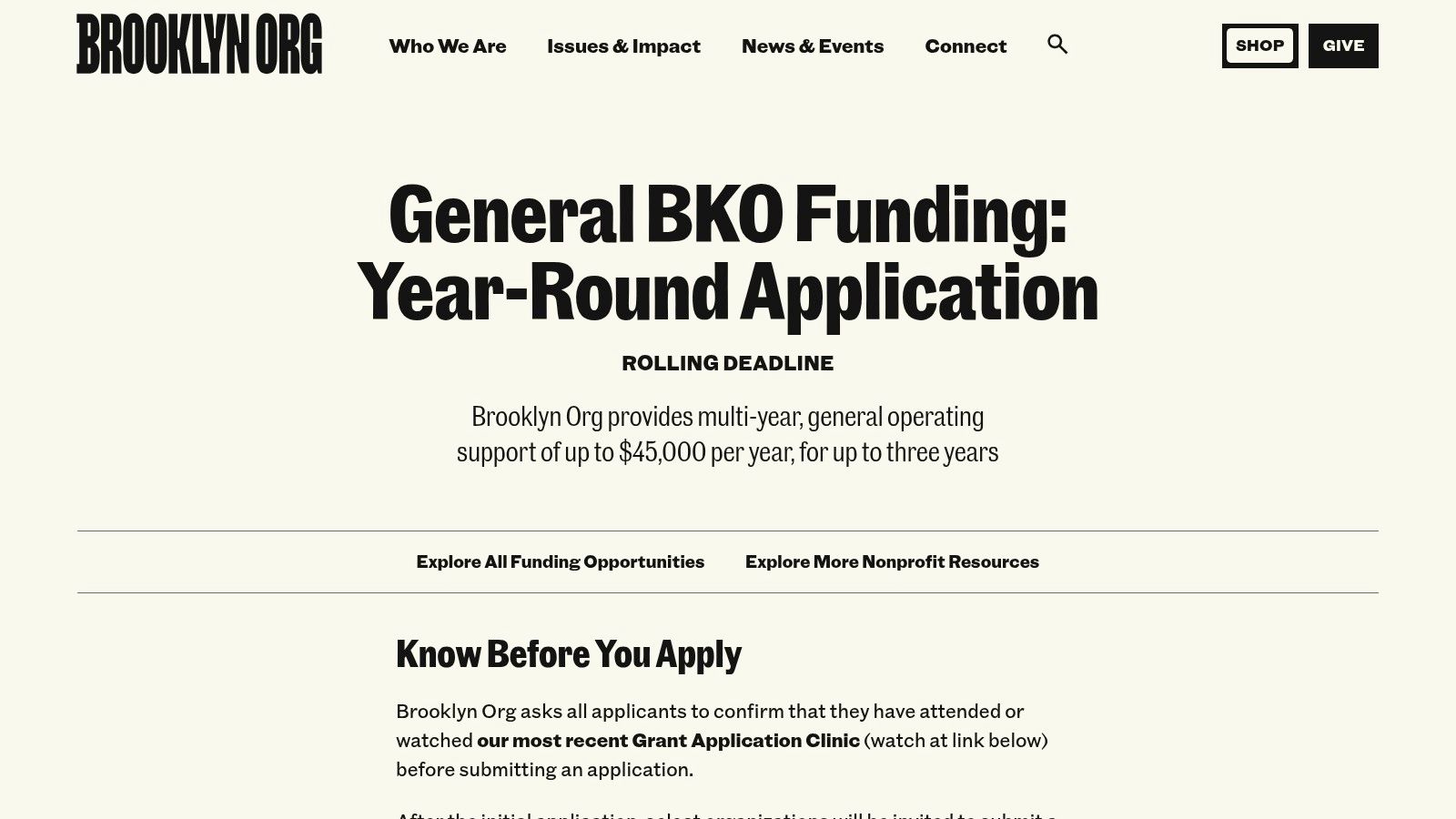 Brooklyn Org, General BKO Funding