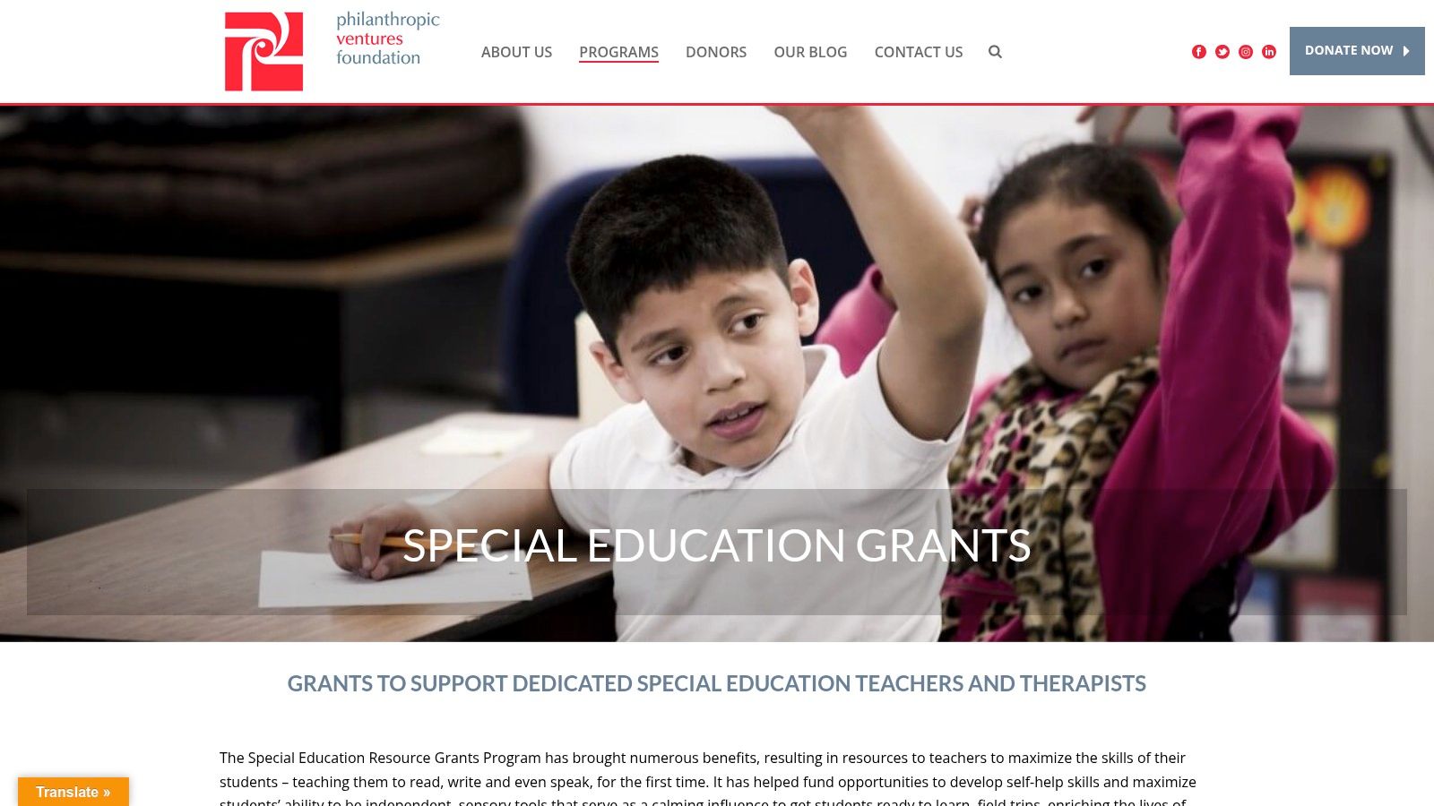 Philanthropic Ventures Foundation: Special Education Resource Grants
