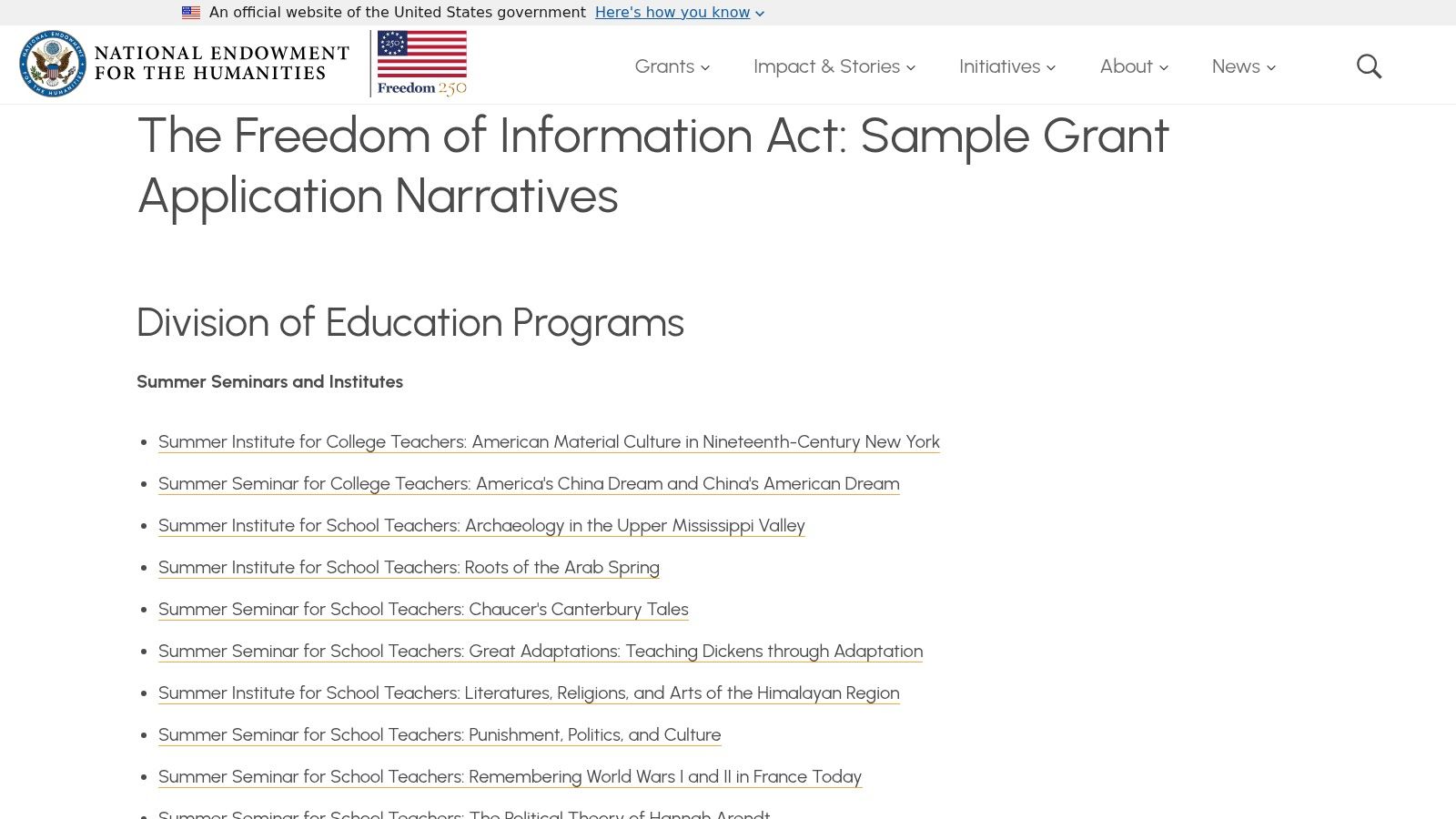 NEH, sample grant application narratives