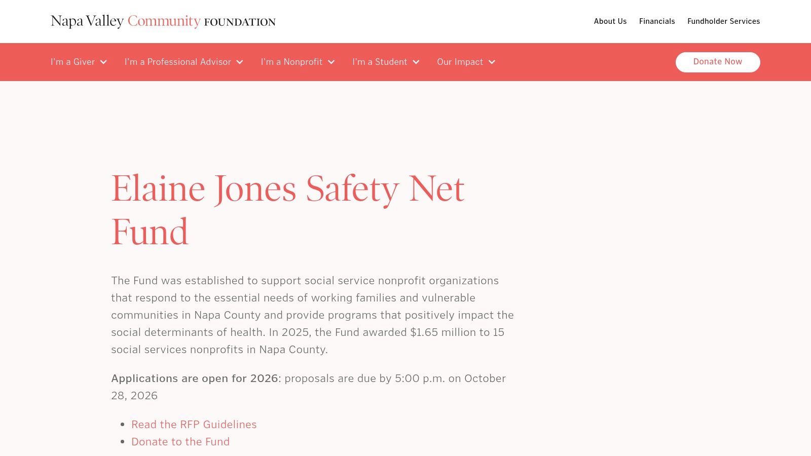 Elaine Jones Safety Net Fund, Napa Valley Community Foundation