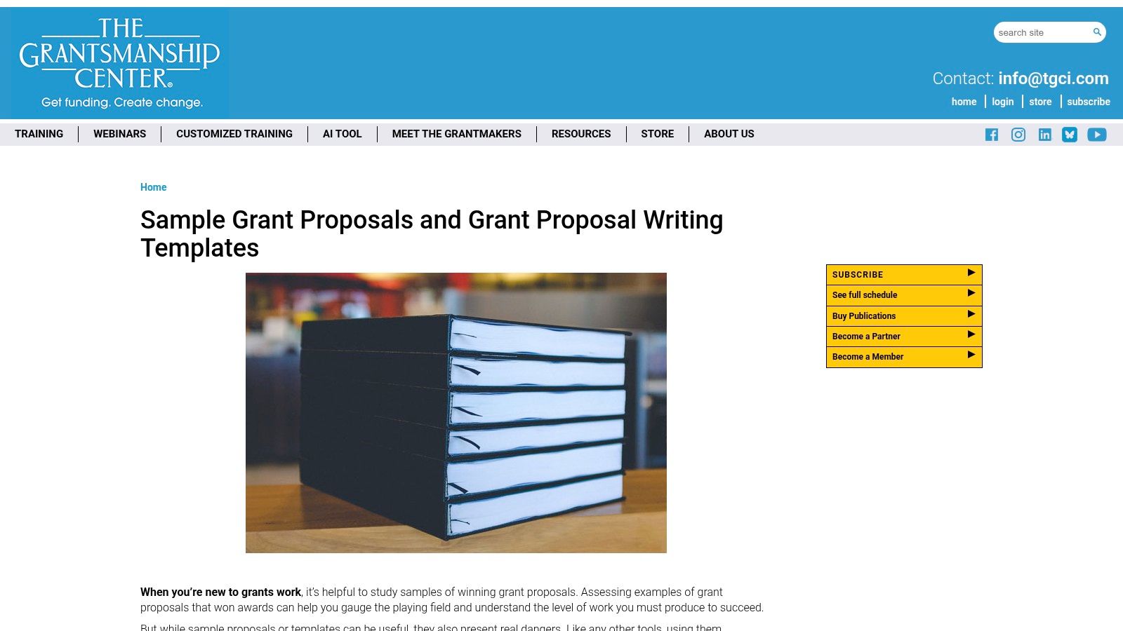 The Grantsmanship Center, Model Proposal + Sample Proposals
