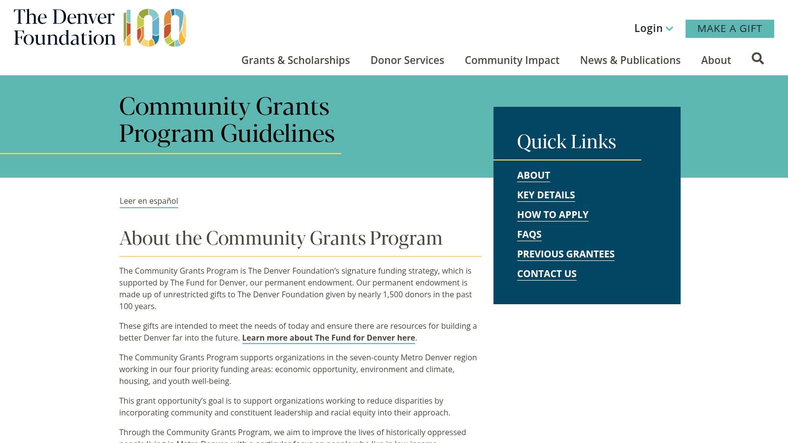 Community Grants Program, The Denver Foundation