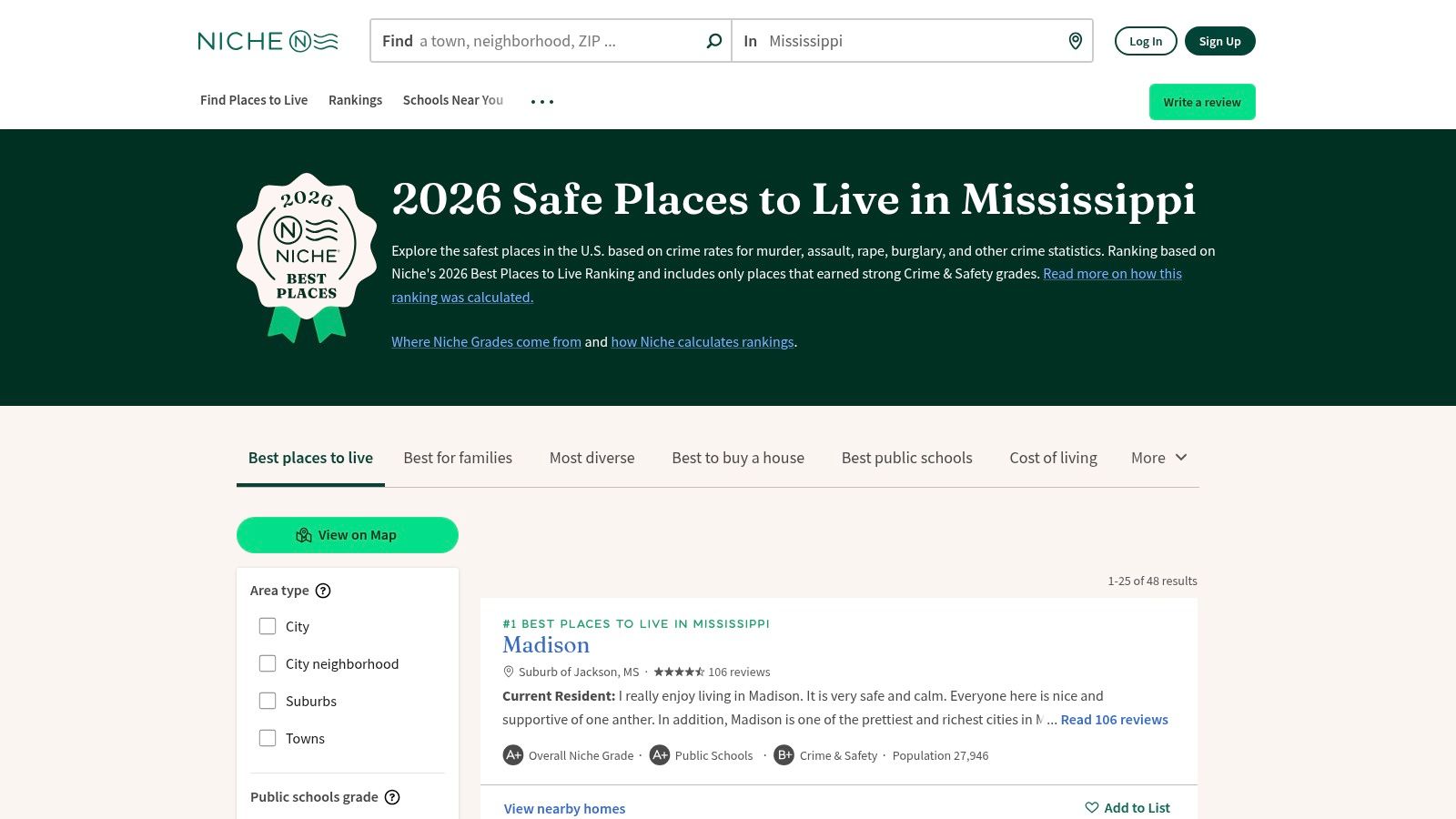 Niche safest places in Mississippi
