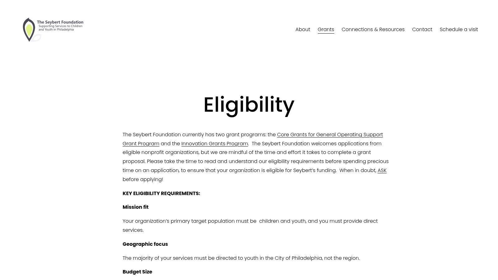 The Seybert Foundation, Core Grants for General Operating Support