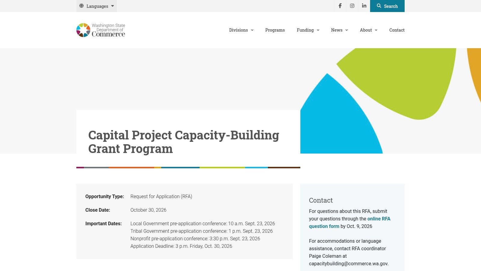 Washington State Department of Commerce Capital Project Capacity-Building Grants