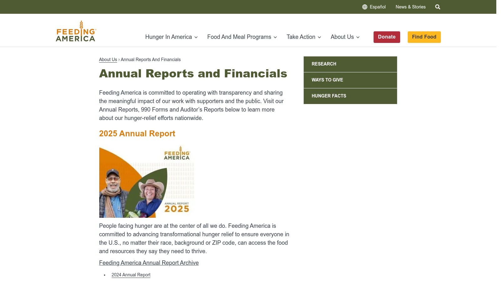 Feeding America, Auditor's Reports and Financials