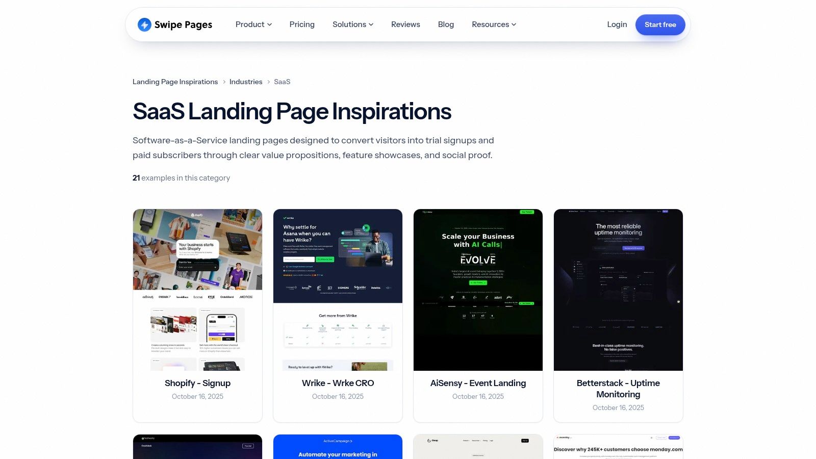 Swipe Pages SaaS Inspiration