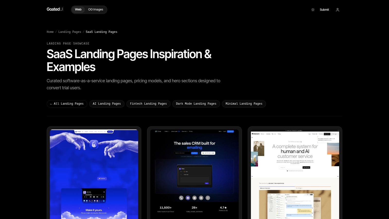 GOATED UI SaaS Landing Pages