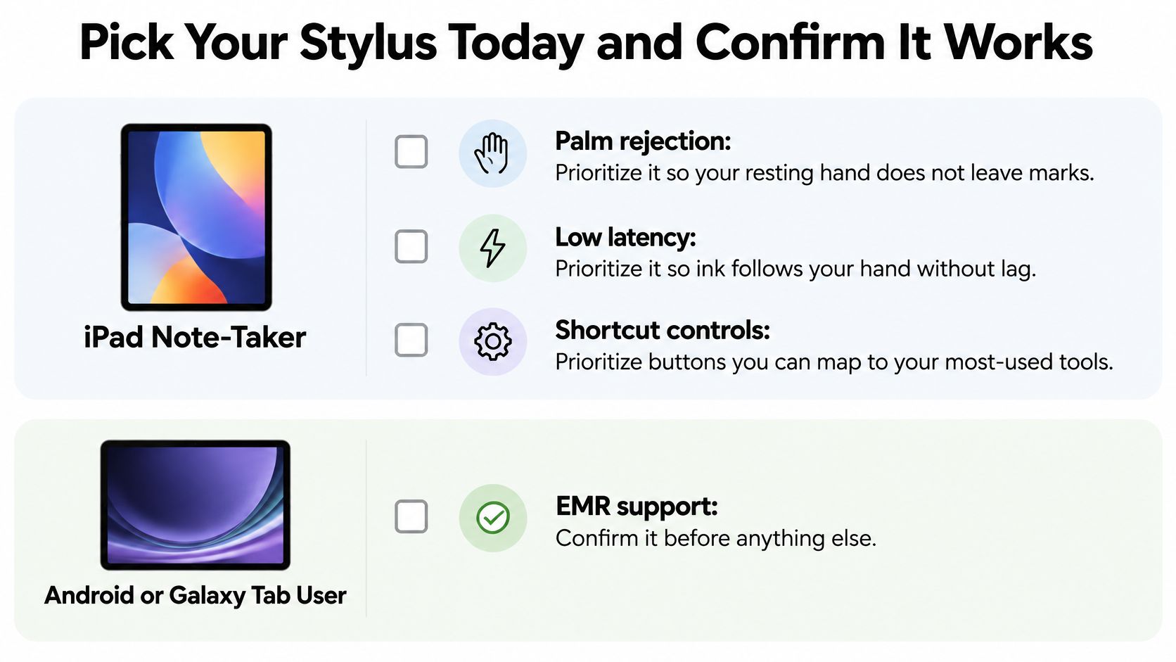 A guide helping tablet users choose the right stylus features for note taking on iPads and Android tablets.