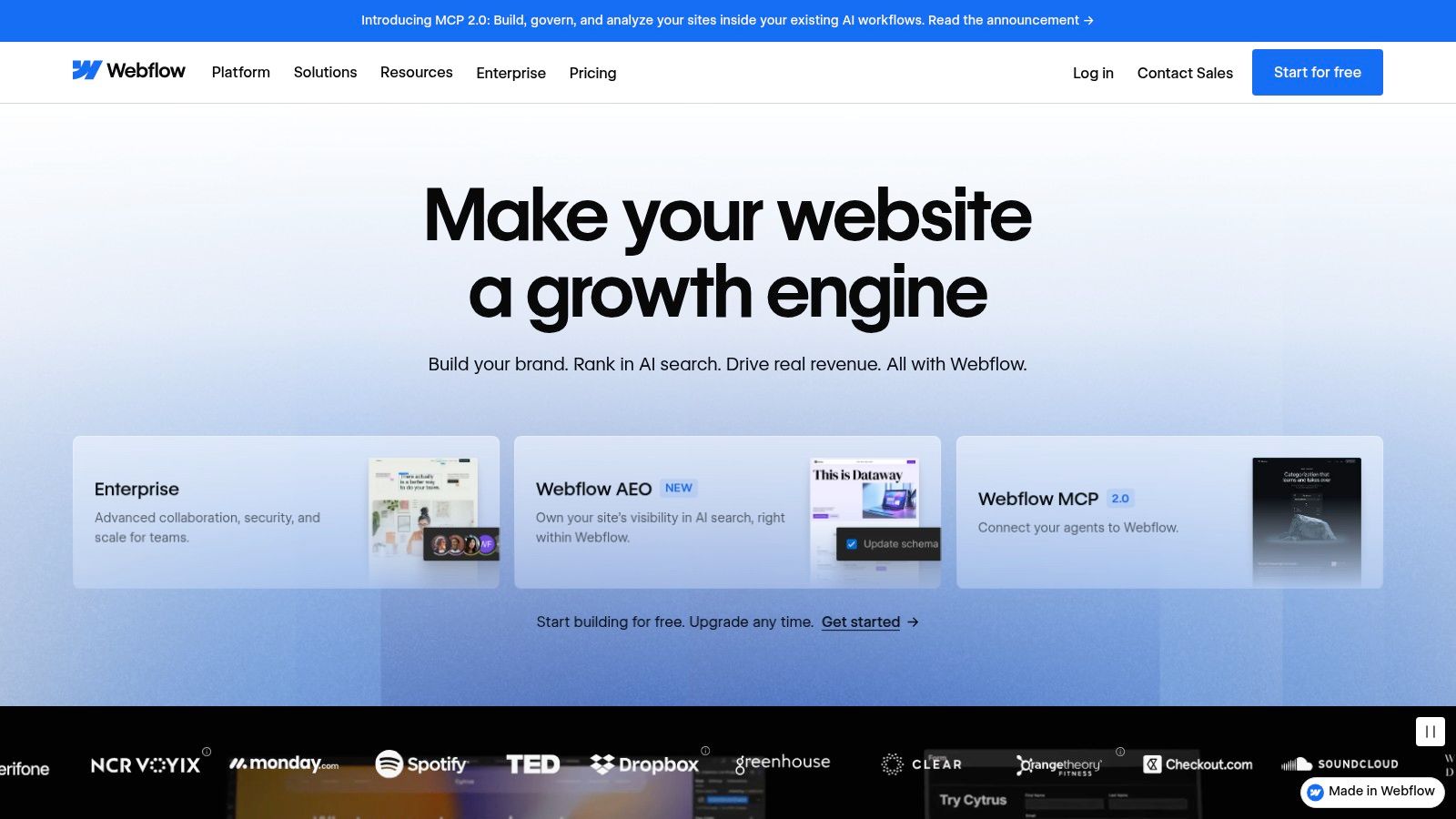 Página de inicio de Webflow