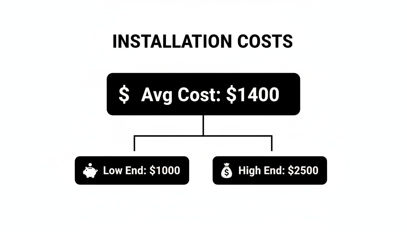 Chart illustrating installation costs with average, low, and high-end price estimates.