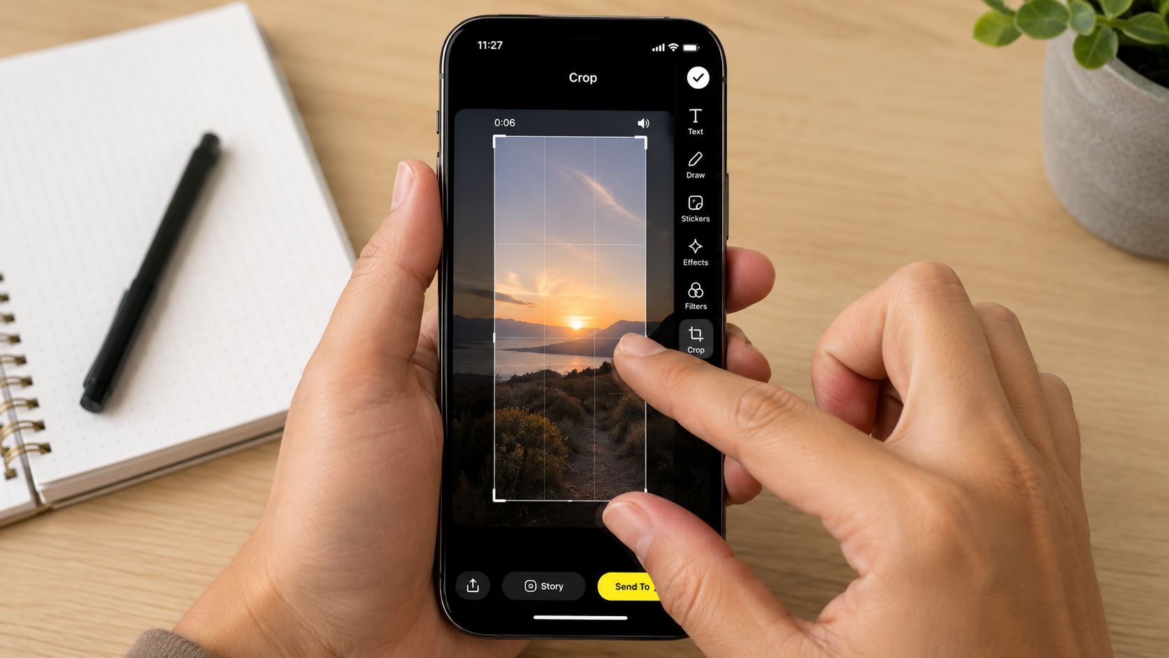 how to crop video on snapchat mobile editing