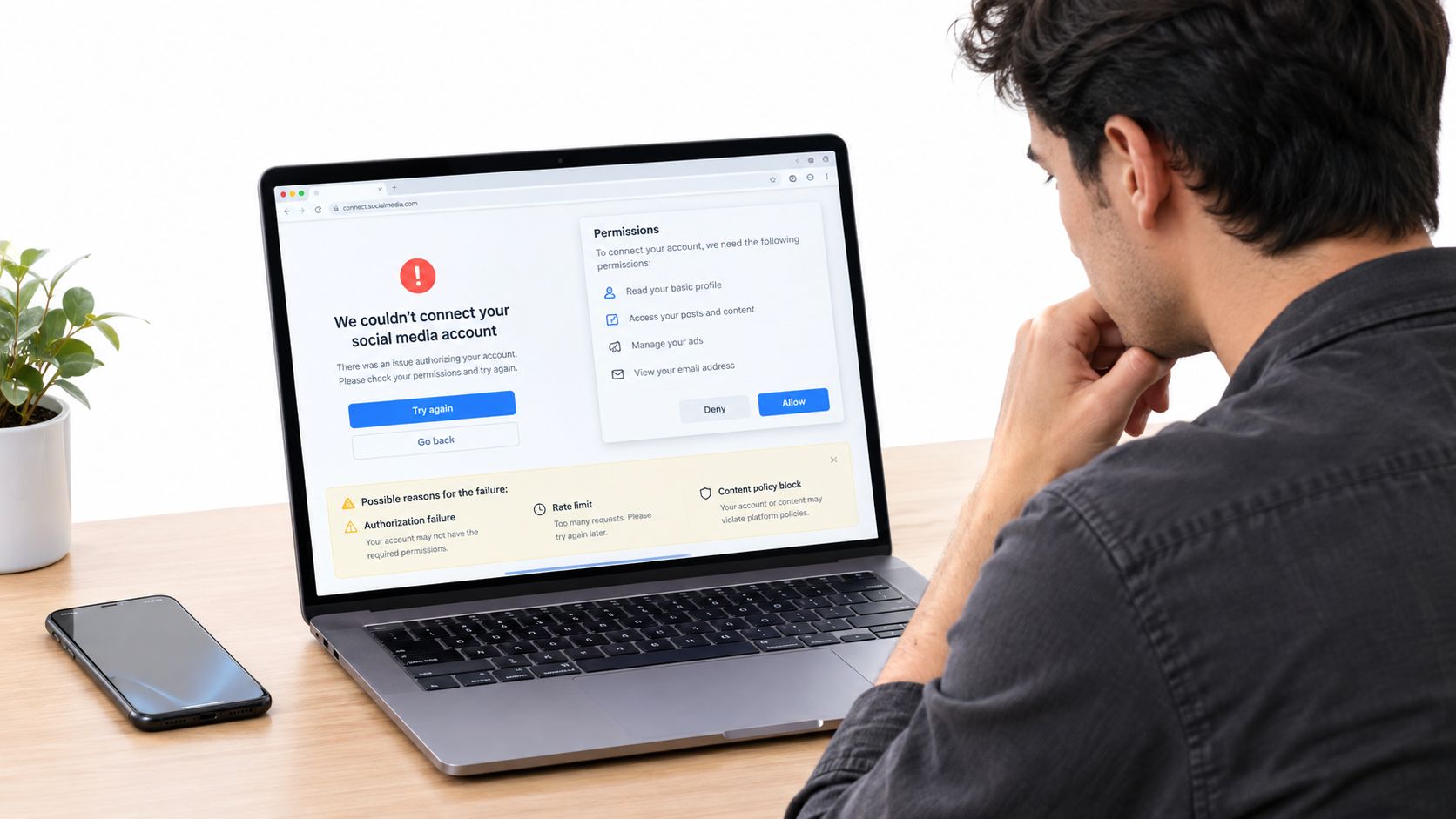 how to link social media accounts connection error