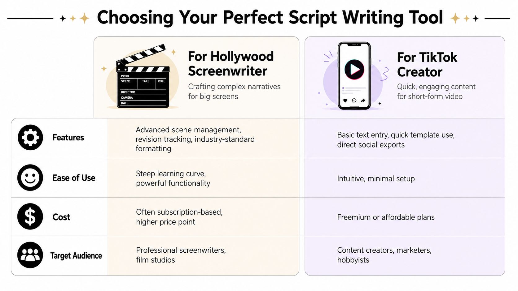 script writing tool comparison chart