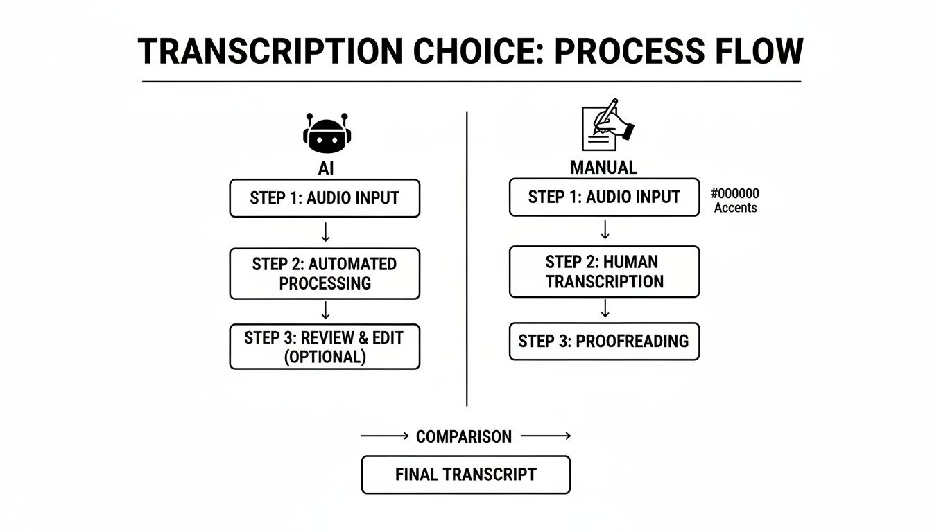 how to write a transcript of a video transcription process