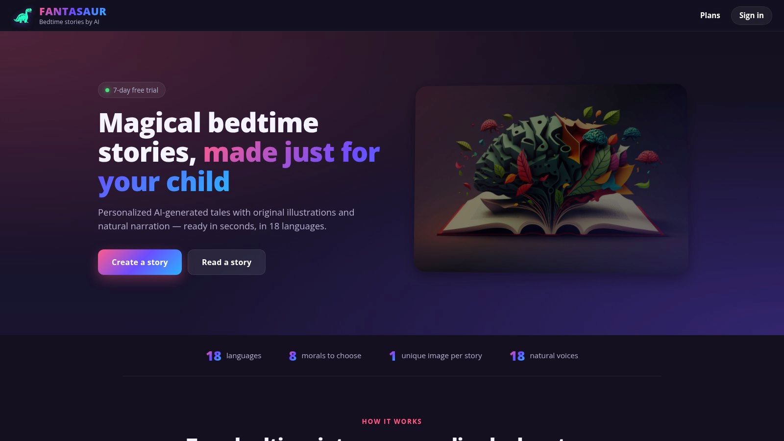 ai bedtime story generator landing page
