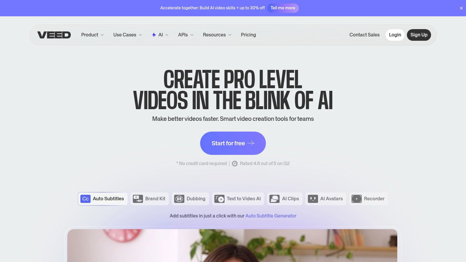 ai video creation tool saas homepage