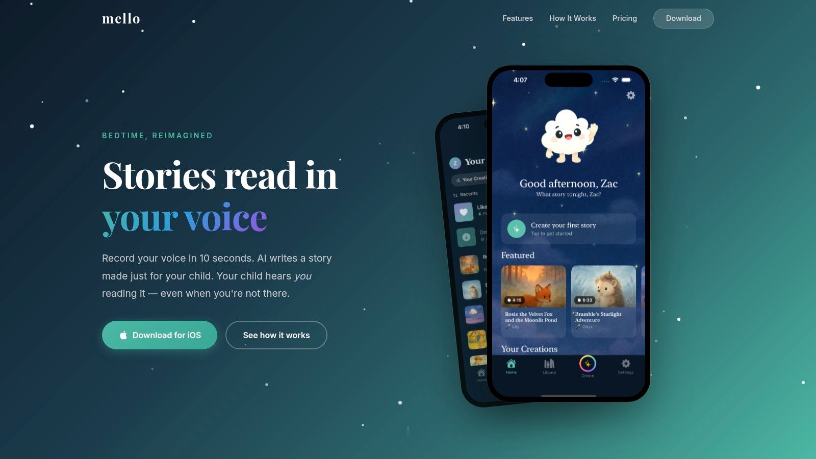 ai bedtime story generator app landing page