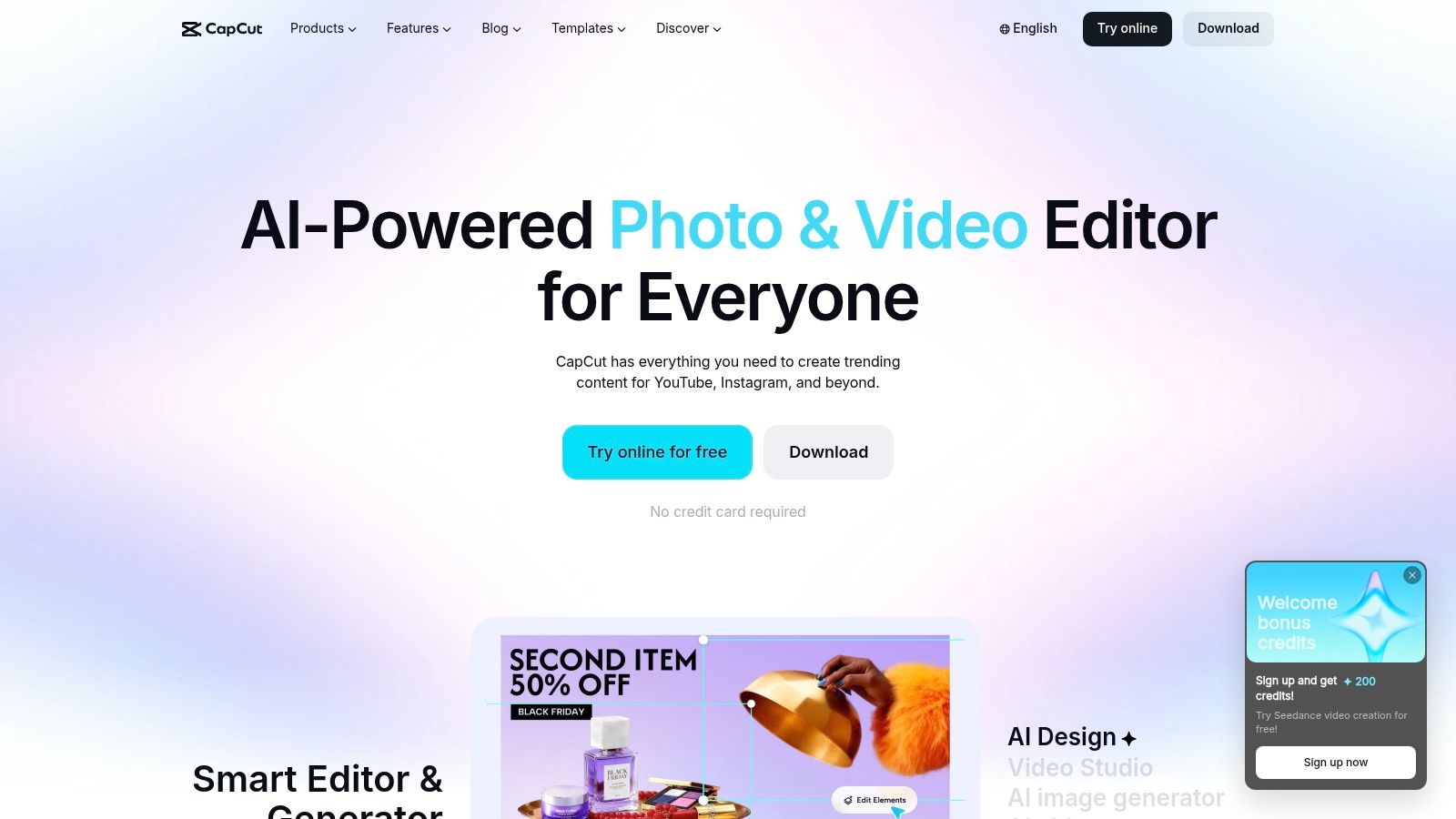creator economy tools capcut homepage