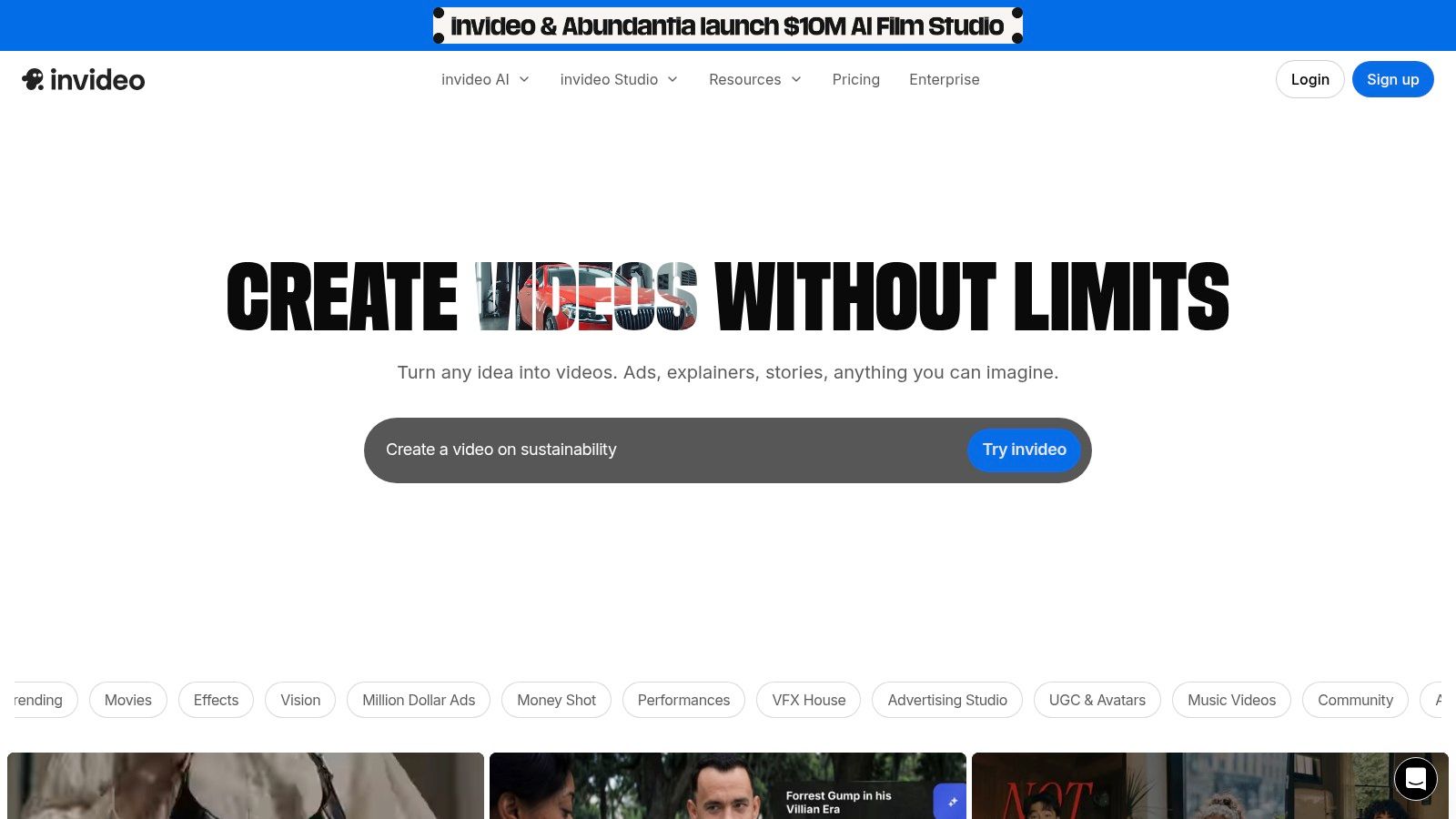 ai video creation tool homepage