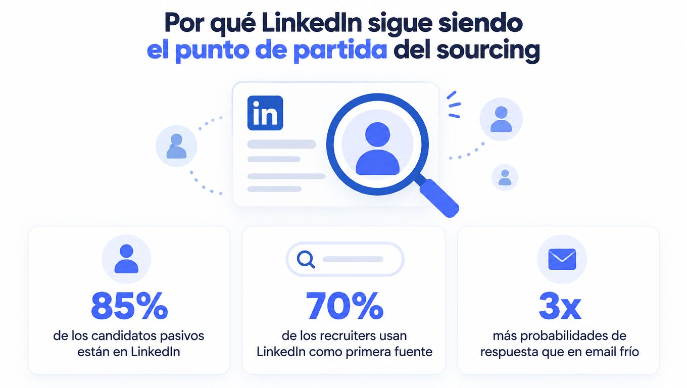 Infographic on why LinkedIn is the main recruiting tool, with key statistics on candidates and recruiters.