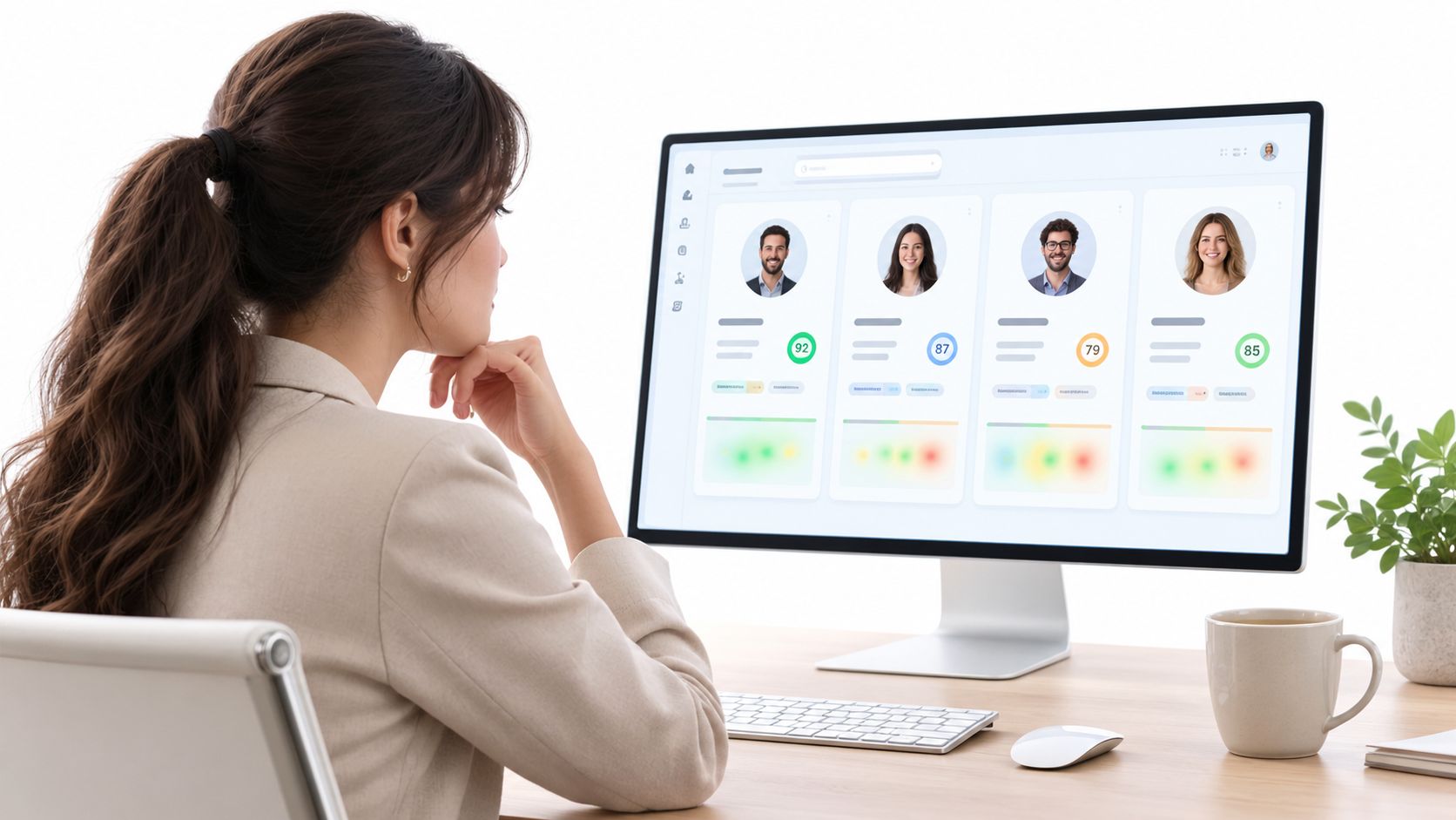 Recruiter revisando perfiles de candidatos en pantalla.