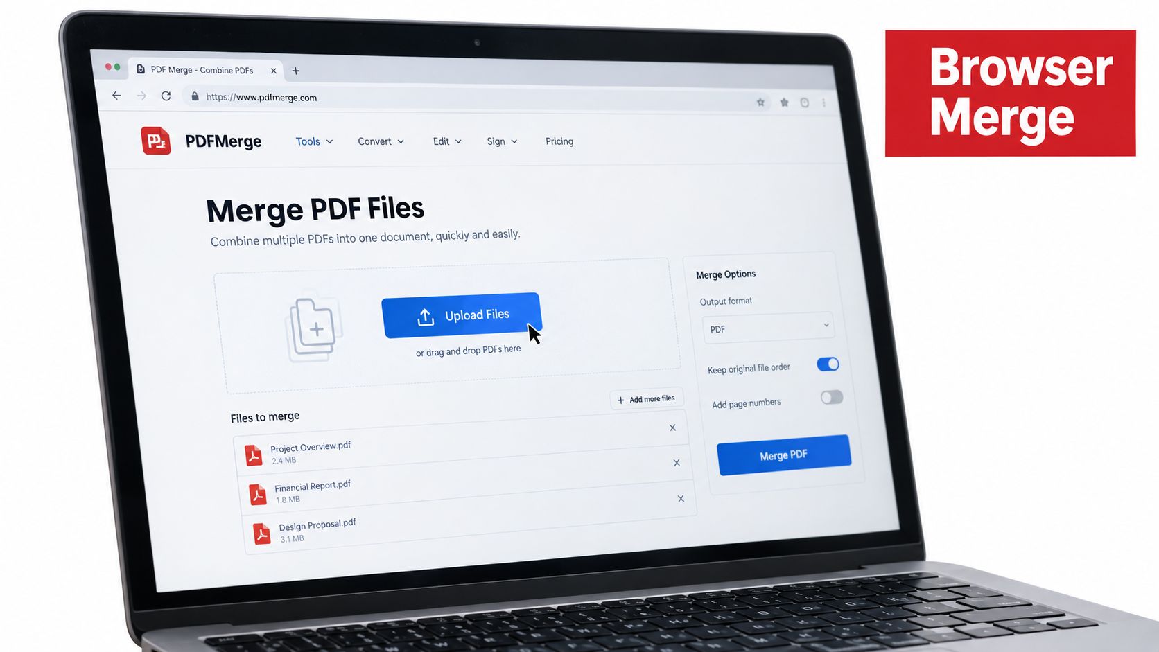 Screenshot from https://pdfwix.com/tools/merge-pdf-pages-into-one