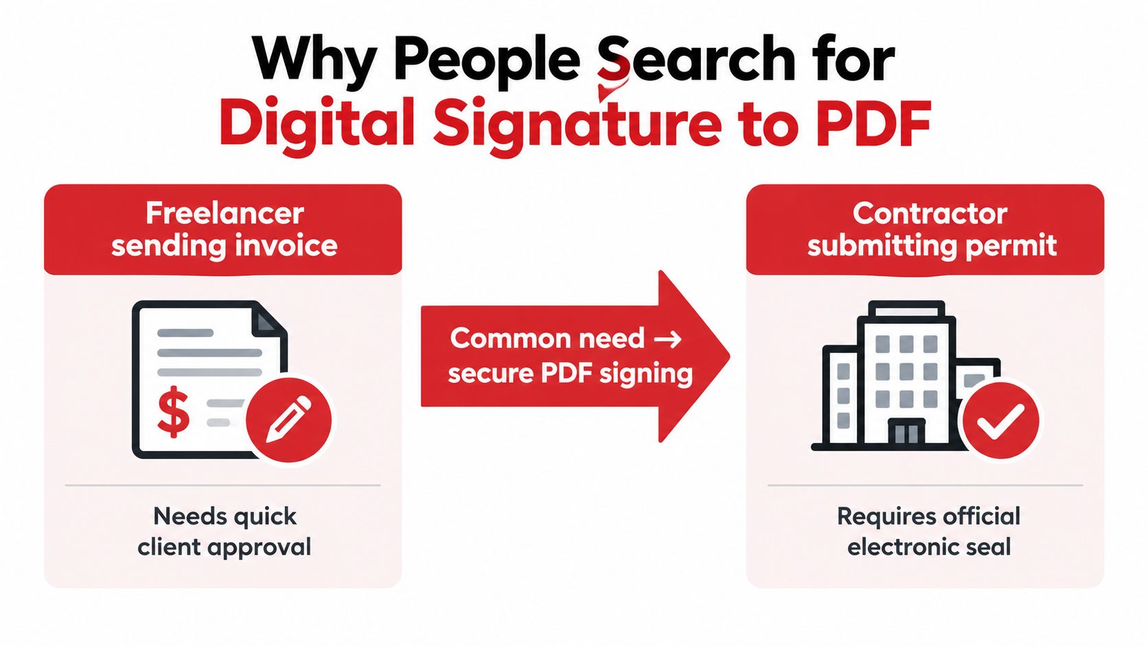 A graphic showing why people need digital signatures for PDFs, specifically for freelancers and contractors.