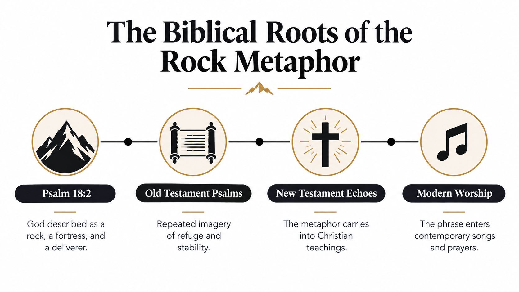 A timeline graphic illustrating the evolution of the rock metaphor in biblical history, from Psalms to modern worship.