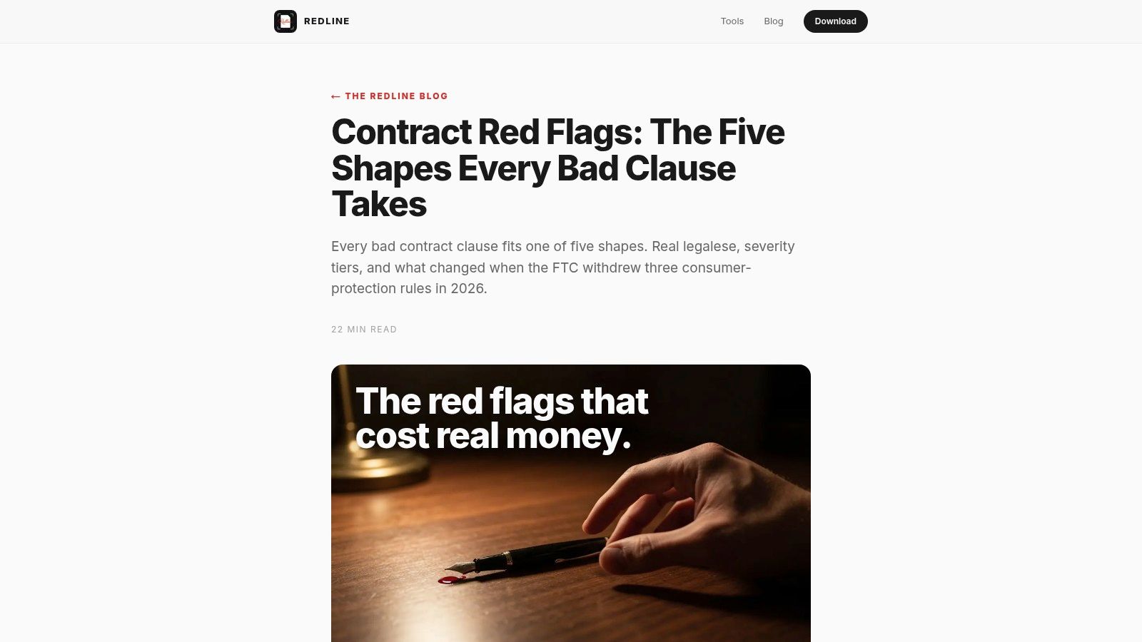 Screenshot from https://redlineapp.net/blog/contract-red-flags