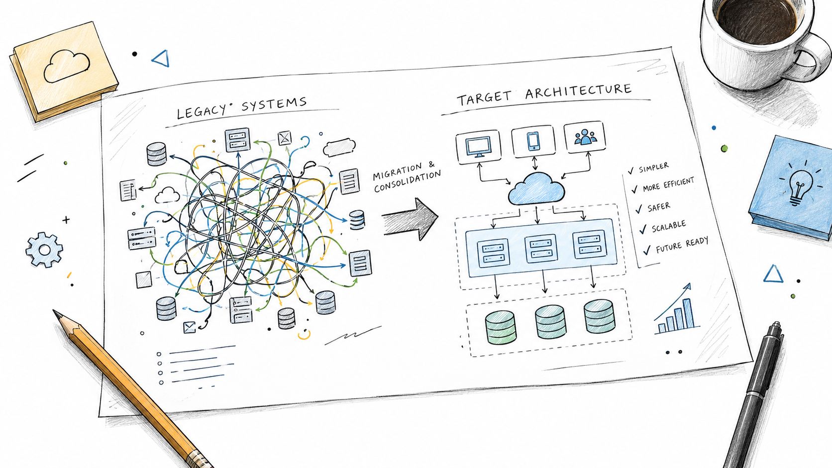 An editorial sketch of a strategic blueprint for migrating and consolidating complex digital systems.