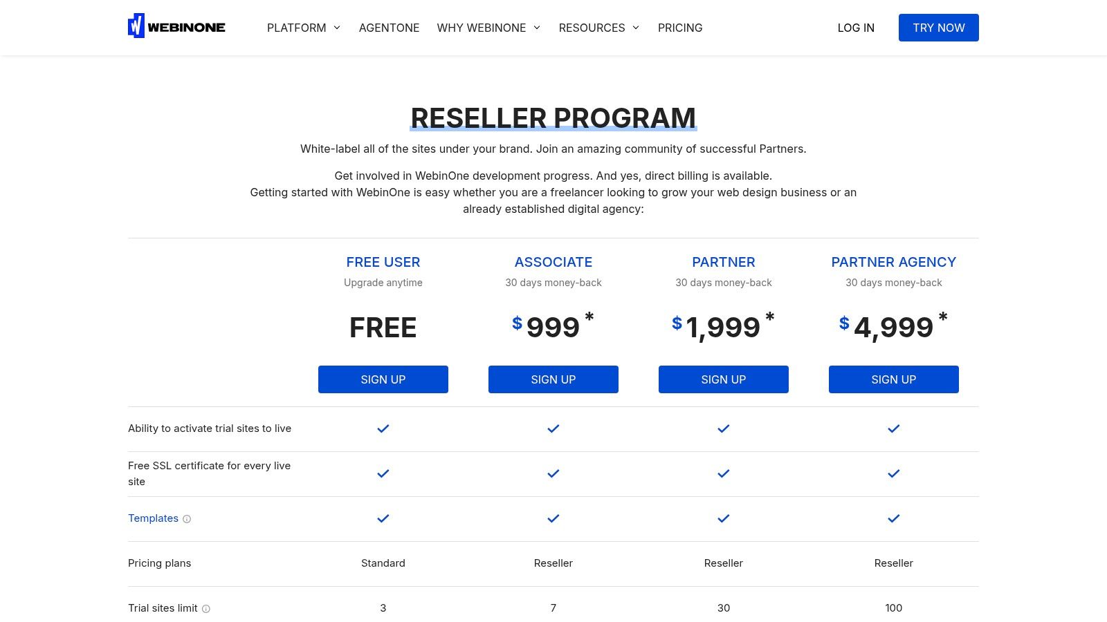 Screenshot from https://webinone.com/reseller-program