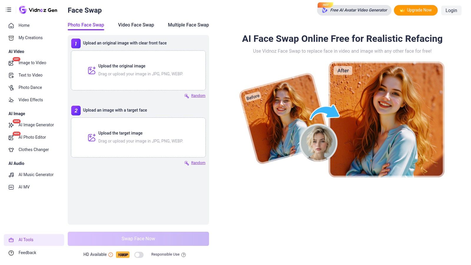 Vidnoz AI (Face Swap)