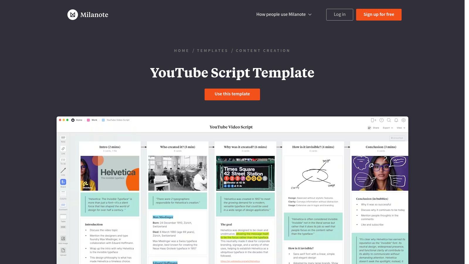 Milanote – YouTube Script Template