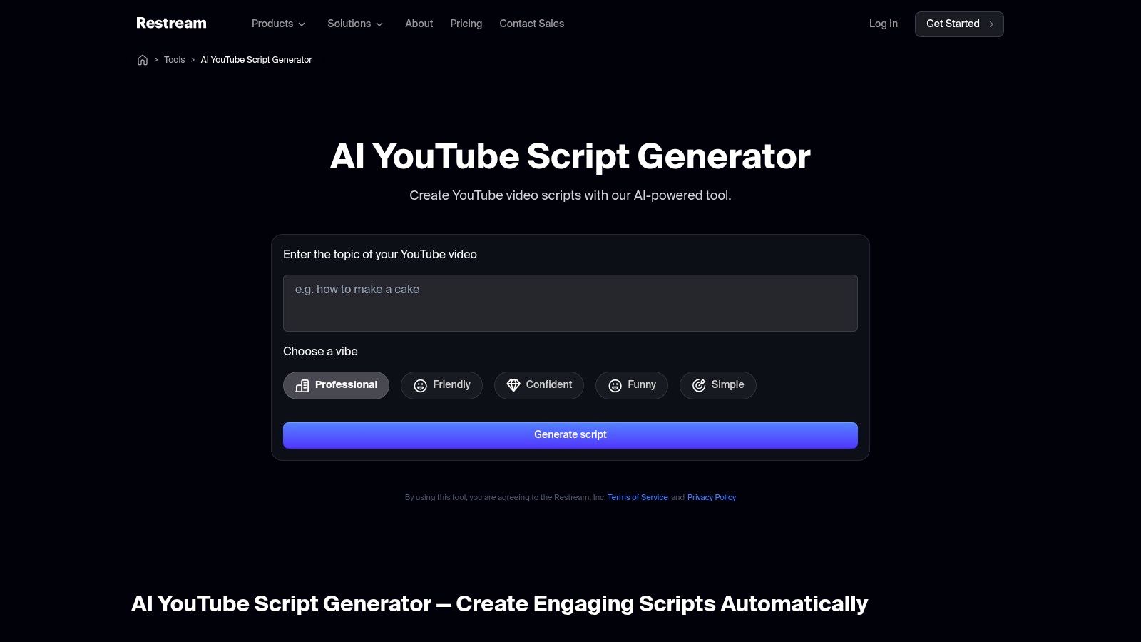 Restream – Free AI YouTube Script Generator