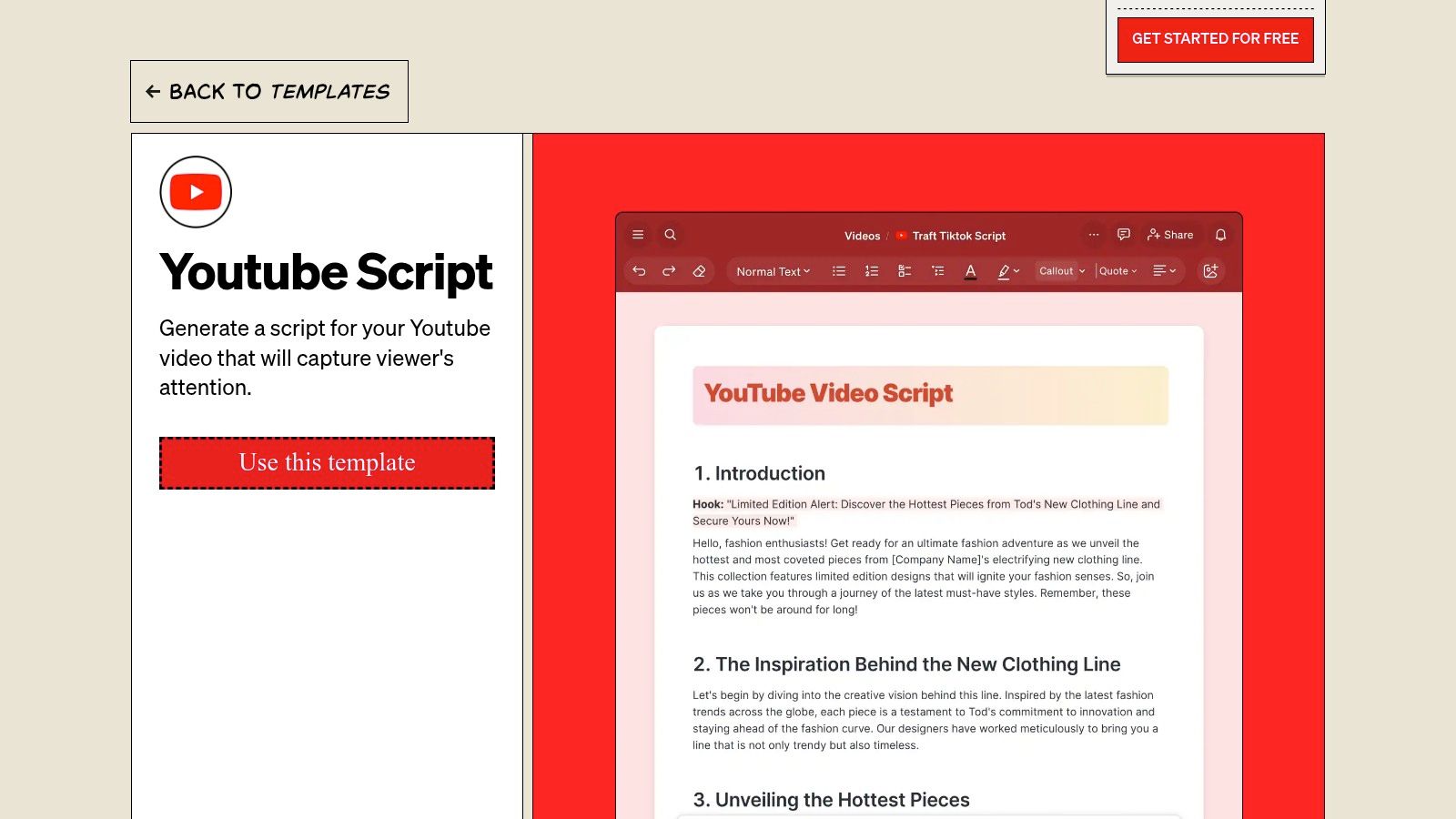Blaze.ai – YouTube Script Template