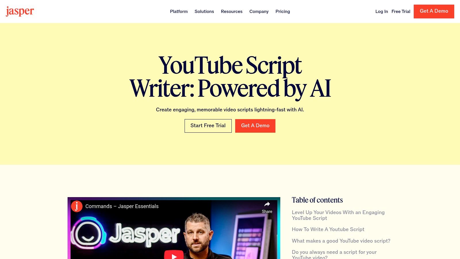 Jasper – YouTube Script Writer + Templates